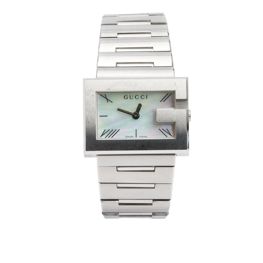 Gucci Stainless Steel Diamond Bezel 100L G-Rectangle Watch Mother of Pearl Dial