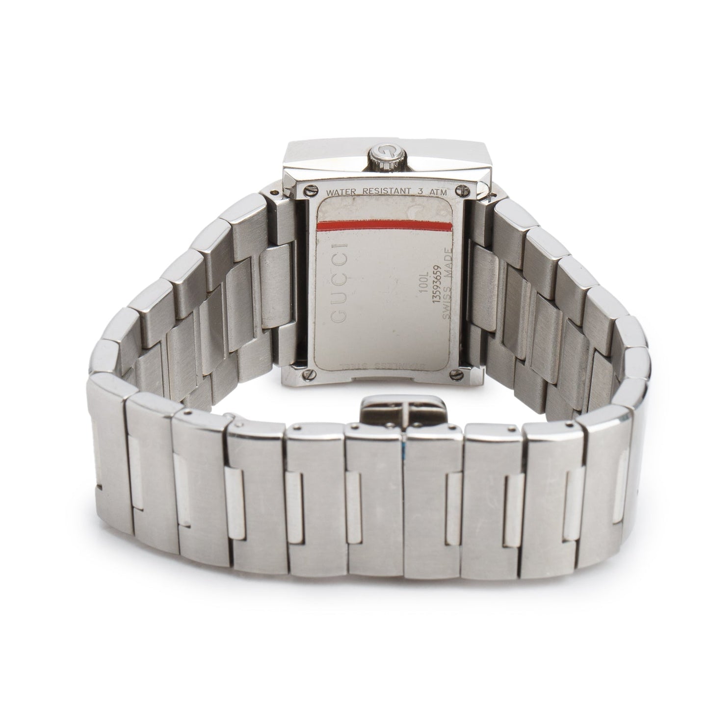 Gucci Stainless Steel Diamond Bezel 100L G-Rectangle Watch Mother of Pearl Dial