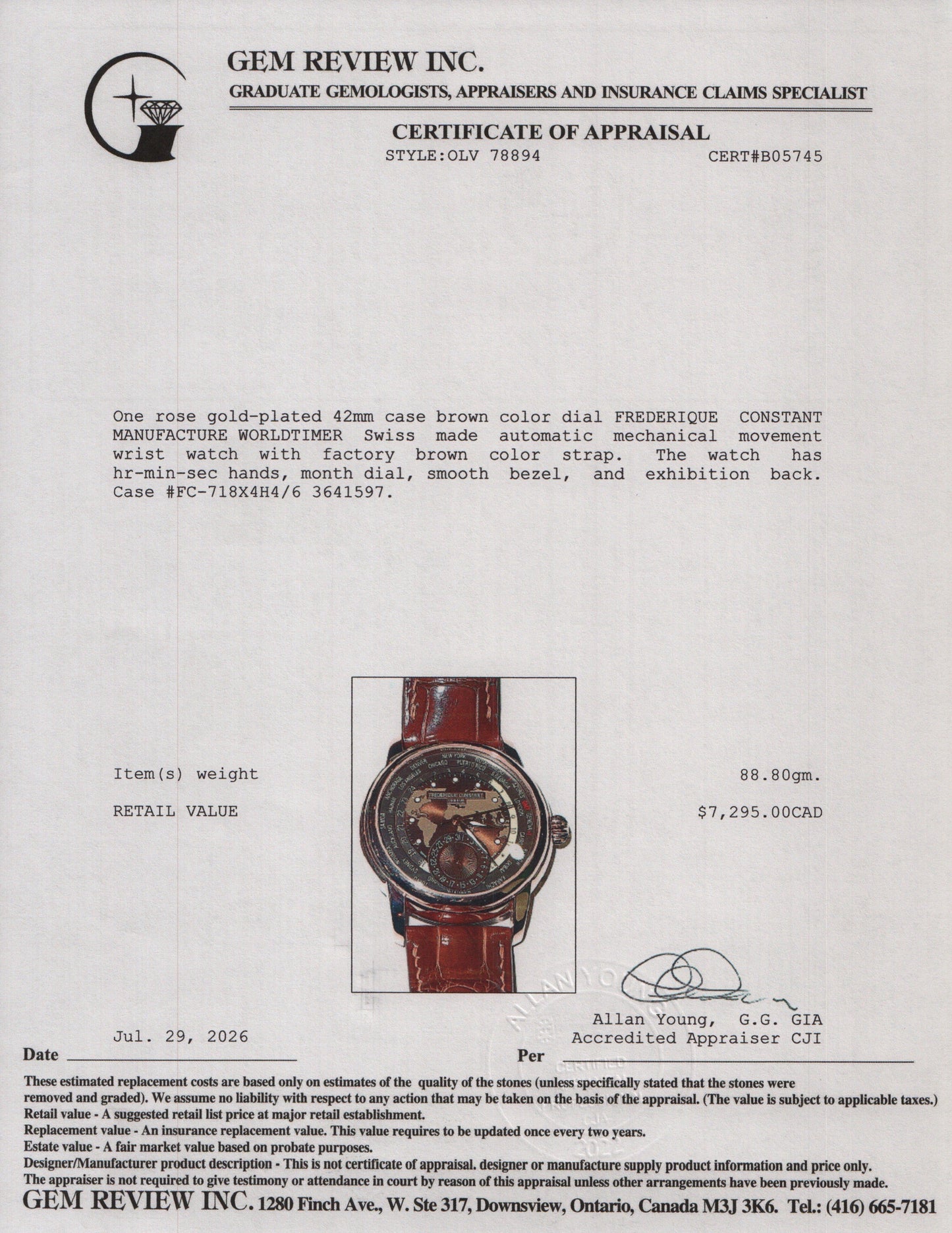 Frederique Constant Rose Gold Plated Stainless Steel Manufacture Worldtimer 42 MM Automatic Watch Brown Dial