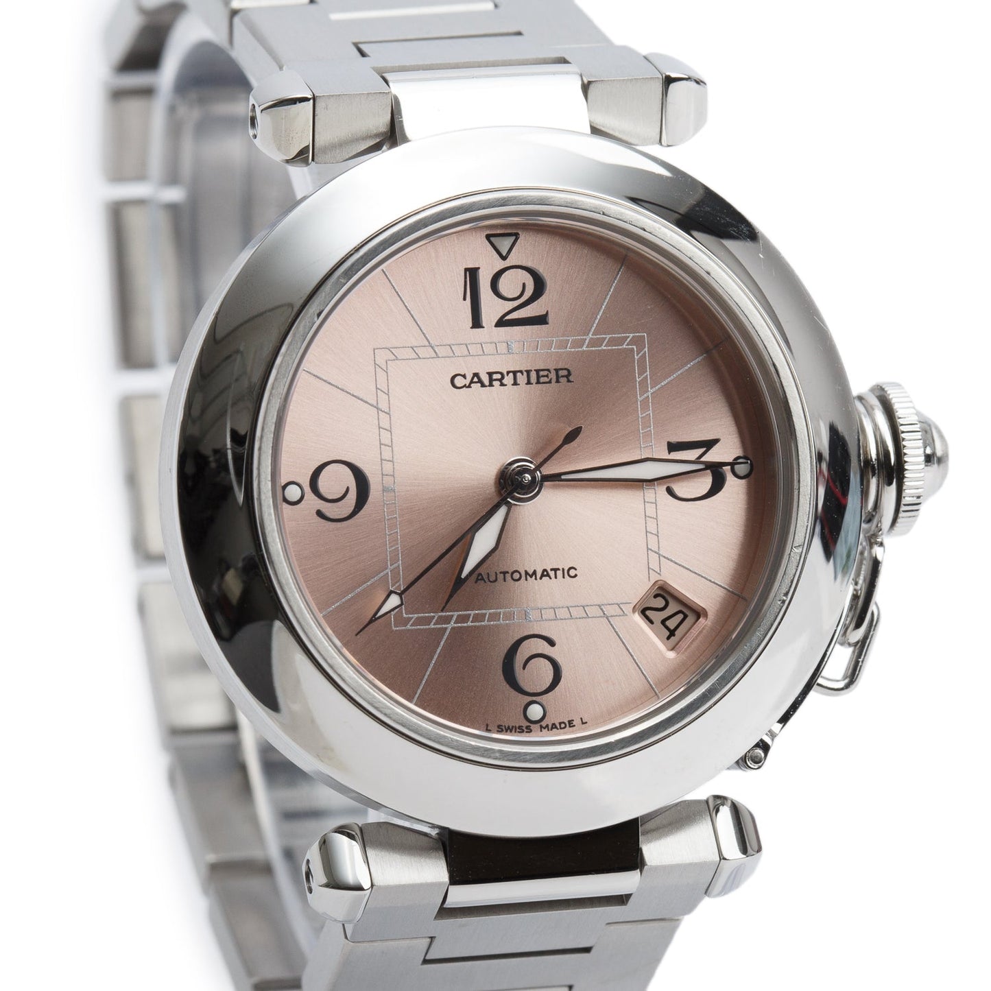 Cartier Stainless Steel Pasha de Cartier 35 MM Automatic Watch Pink Dial 2324 w/ Box & Papers