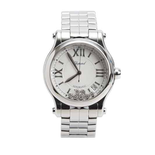 Chopard Stainless Steel Happy Sport 7 Floating Diamond 36 MM Automatic Watch Silver Dial w/ Box