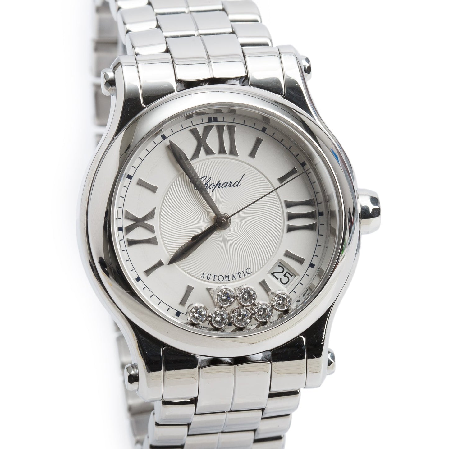 Chopard Stainless Steel Happy Sport 7 Floating Diamond 36 MM Automatic Watch Silver Dial w/ Box