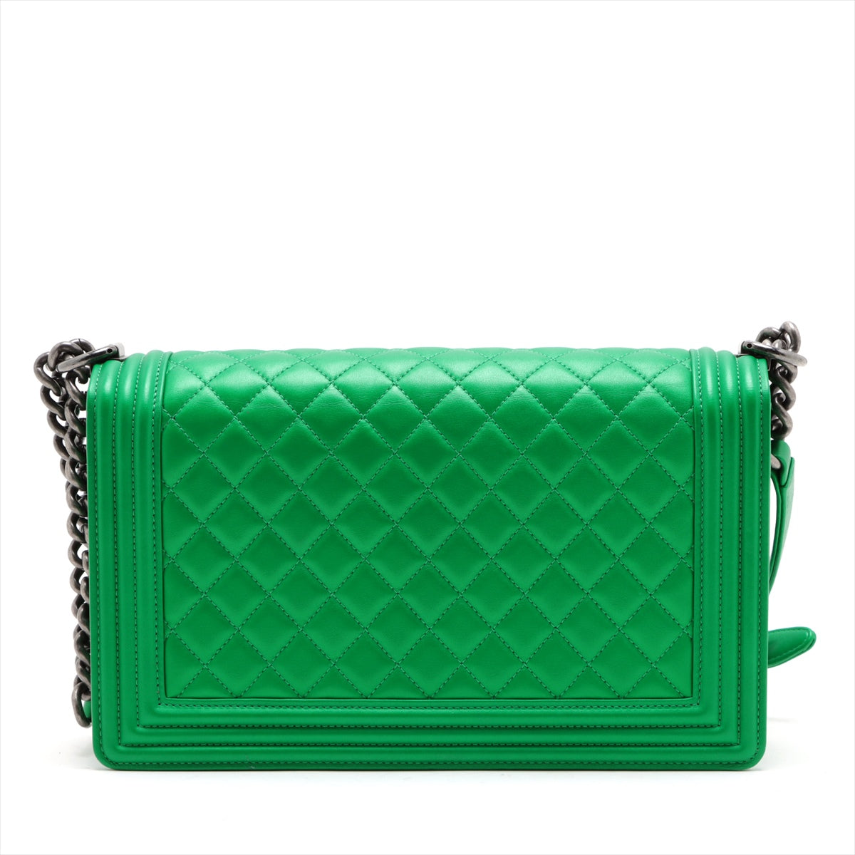 Chanel Boy Chanel 28 Chain Shoulder Bag Green Gummetal Gold 20th A92193