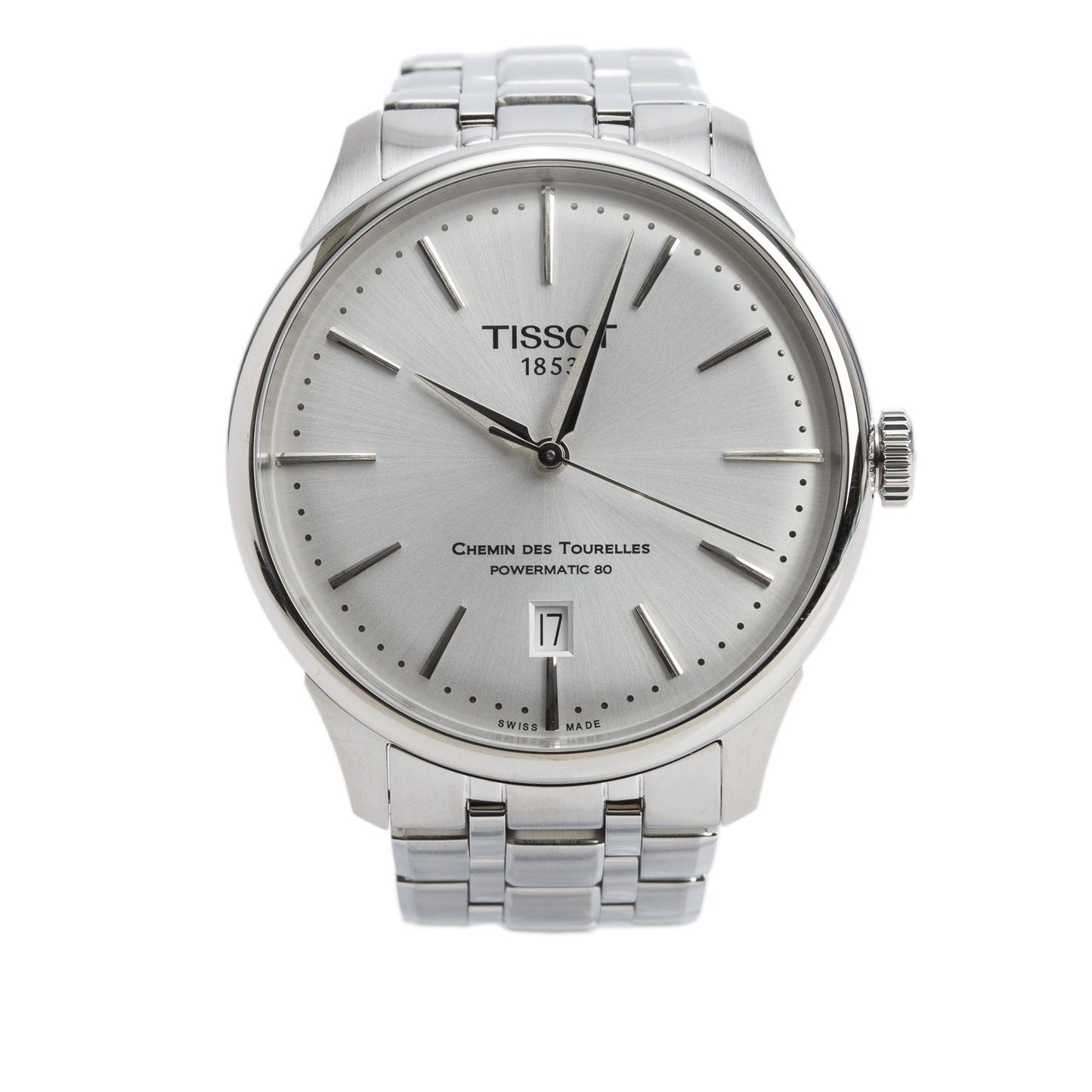 Tissot Stainless Steel Chemin des Tourelles 39 MM Automatic Watch Silver Dial