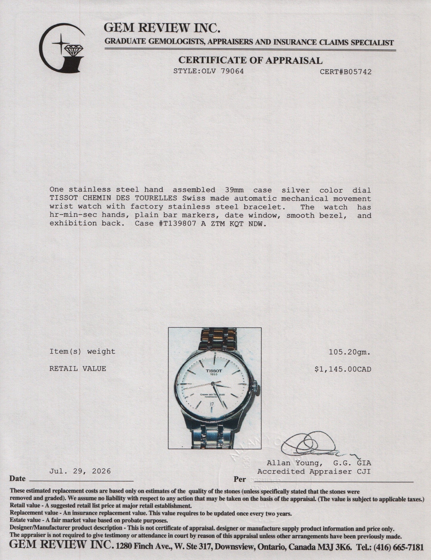 Tissot Stainless Steel Chemin des Tourelles 39 MM Automatic Watch Silver Dial