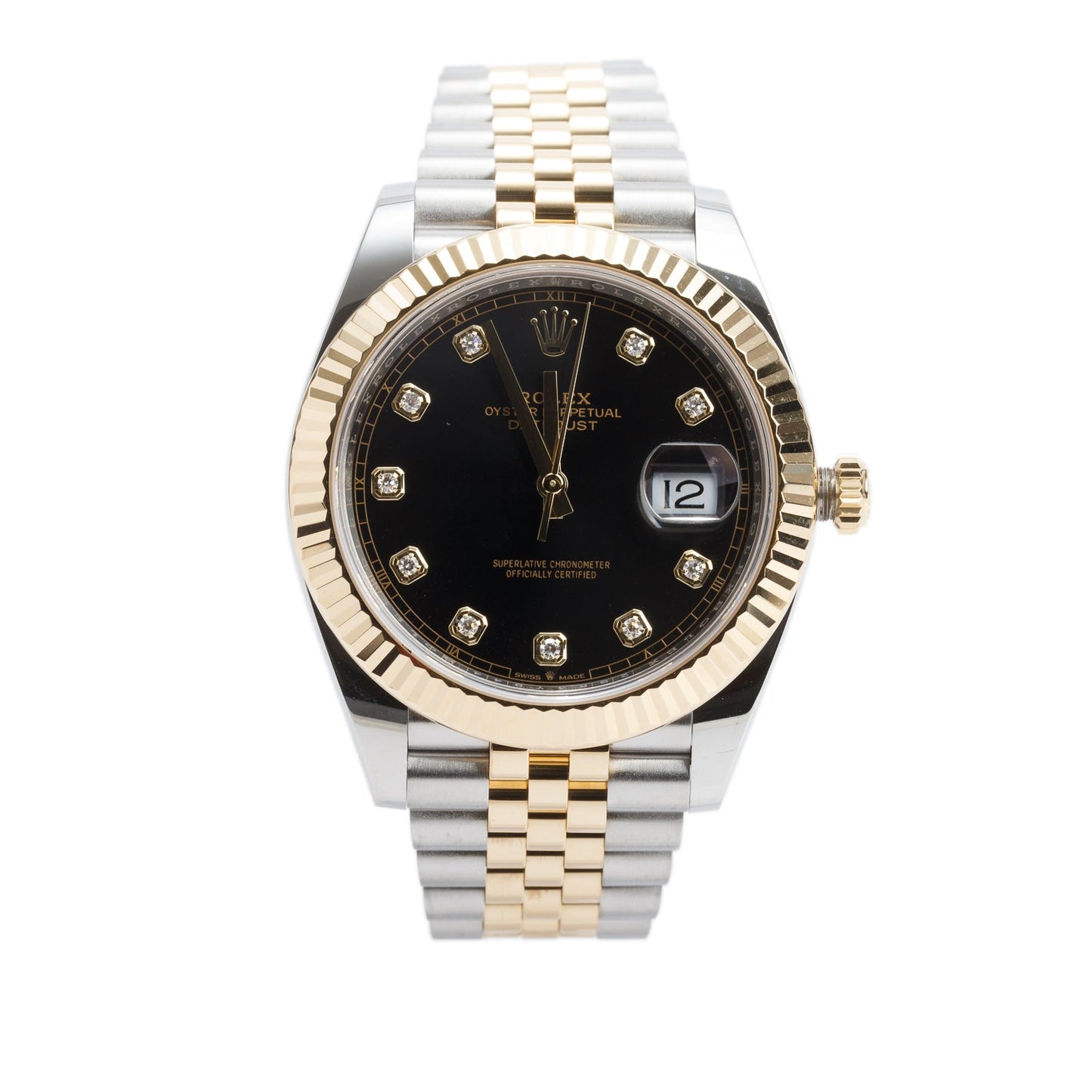 Rolex Stainless Steel & 18k Yellow Gold Datejust 41 MM Automatic Watch Black Diamond Dial 126333