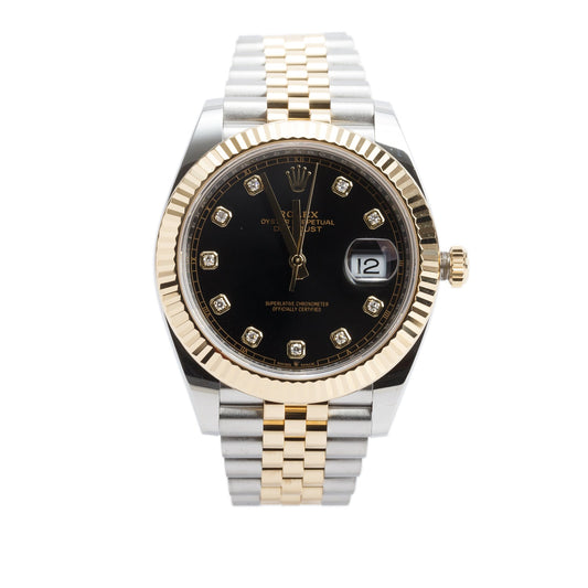 Rolex Stainless Steel & 18k Yellow Gold Datejust 41 MM Automatic Watch Black Diamond Dial 126333