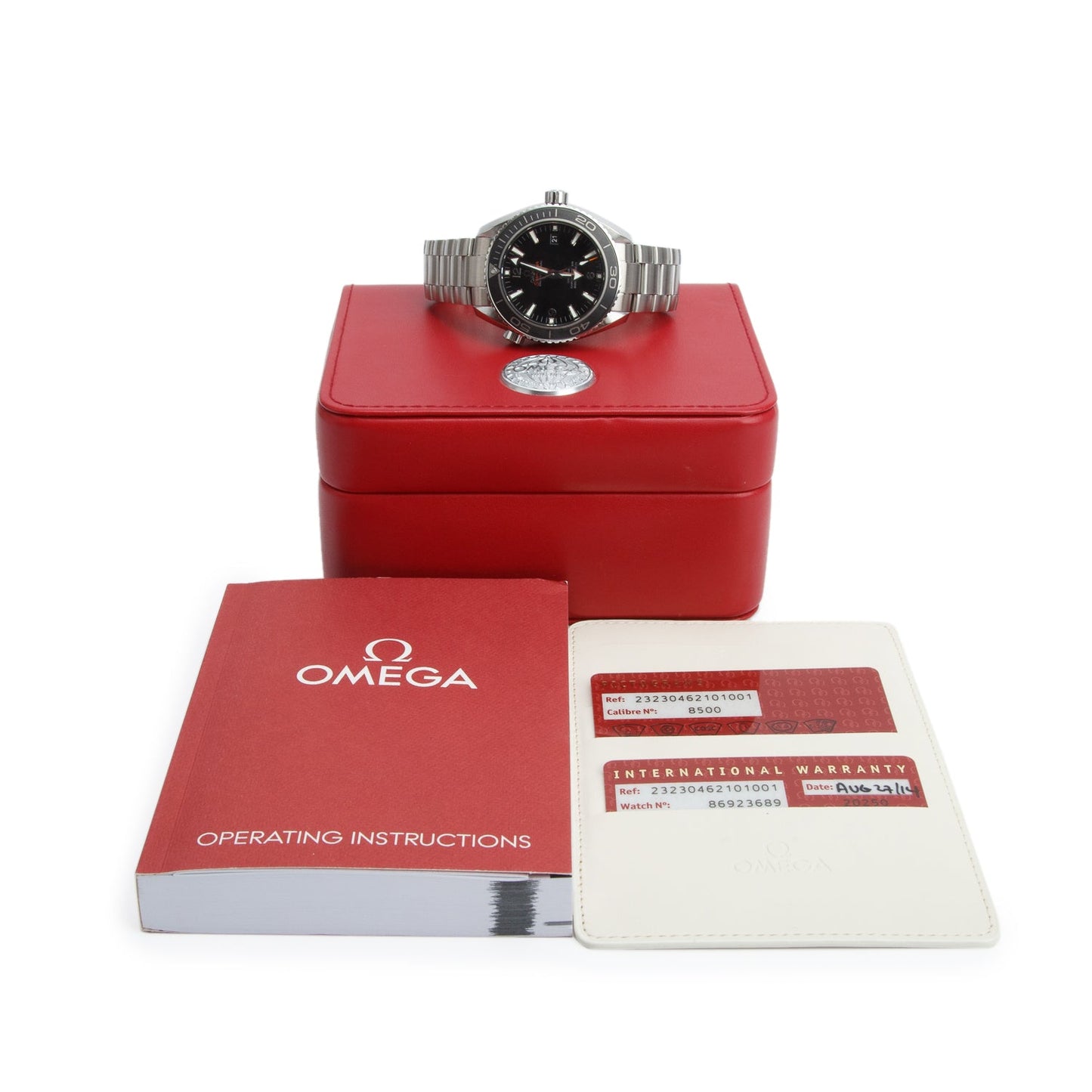Omega Stainless Steel Seamaster Planet Ocean Co-Axial Chronometer 45.5 MM Automatic Watch Black Dial w/ Box & Papers
