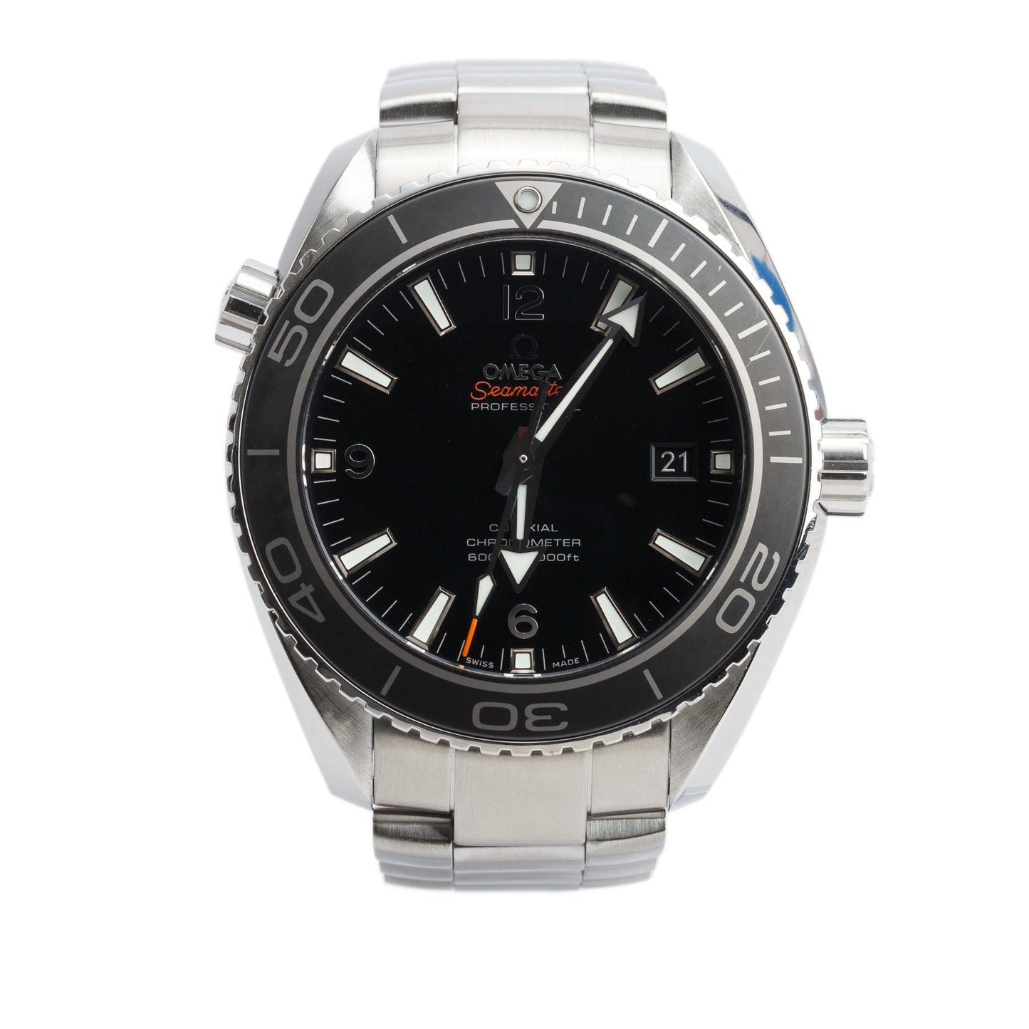 Omega Stainless Steel Seamaster Planet Ocean Co-Axial Chronometer 45.5 MM Automatic Watch Black Dial w/ Box & Papers