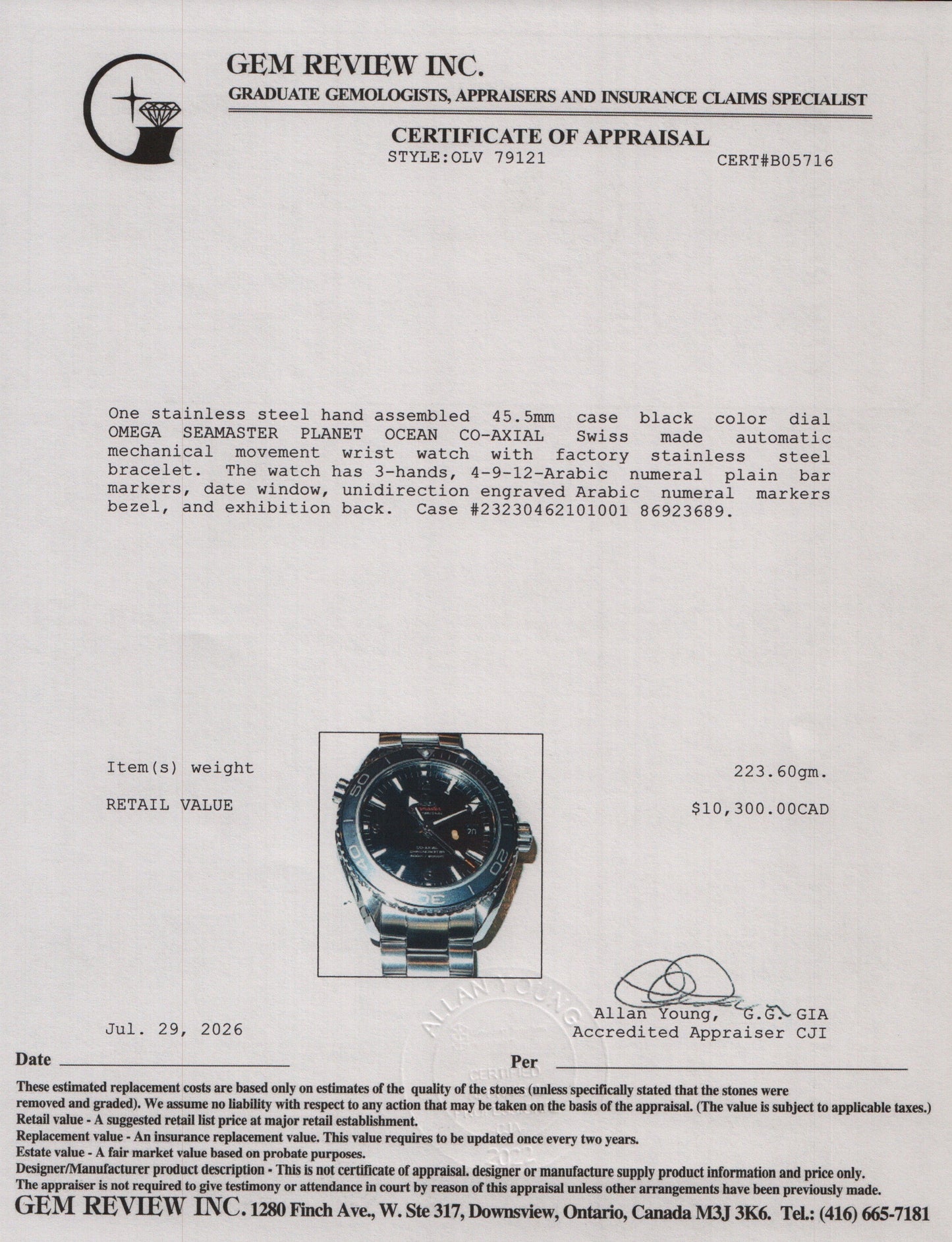 Omega Stainless Steel Seamaster Planet Ocean Co-Axial Chronometer 45.5 MM Automatic Watch Black Dial w/ Box & Papers