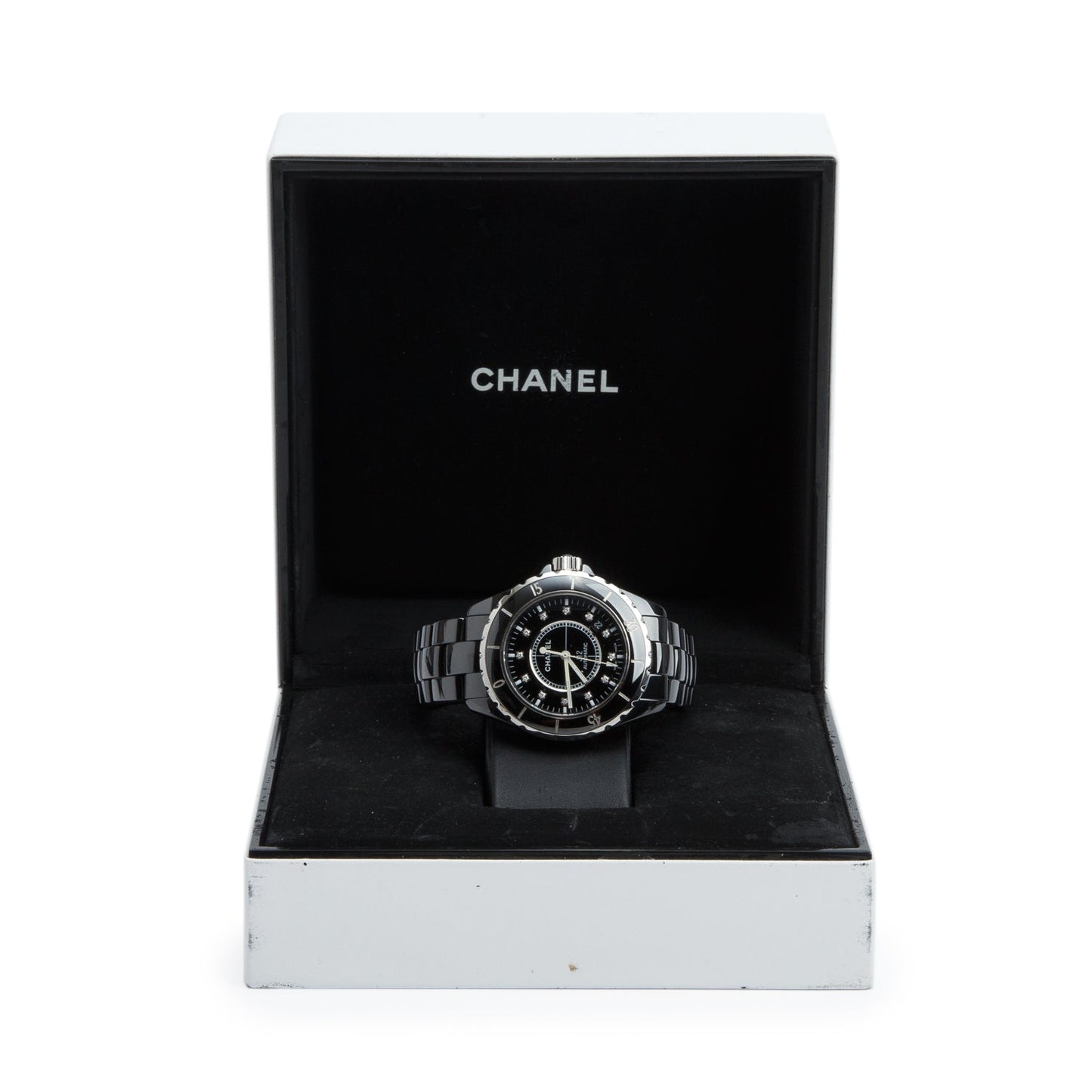 Chanel Black Ceramic J12 39 MM Automatic Watch Diamond Dial w/ Box