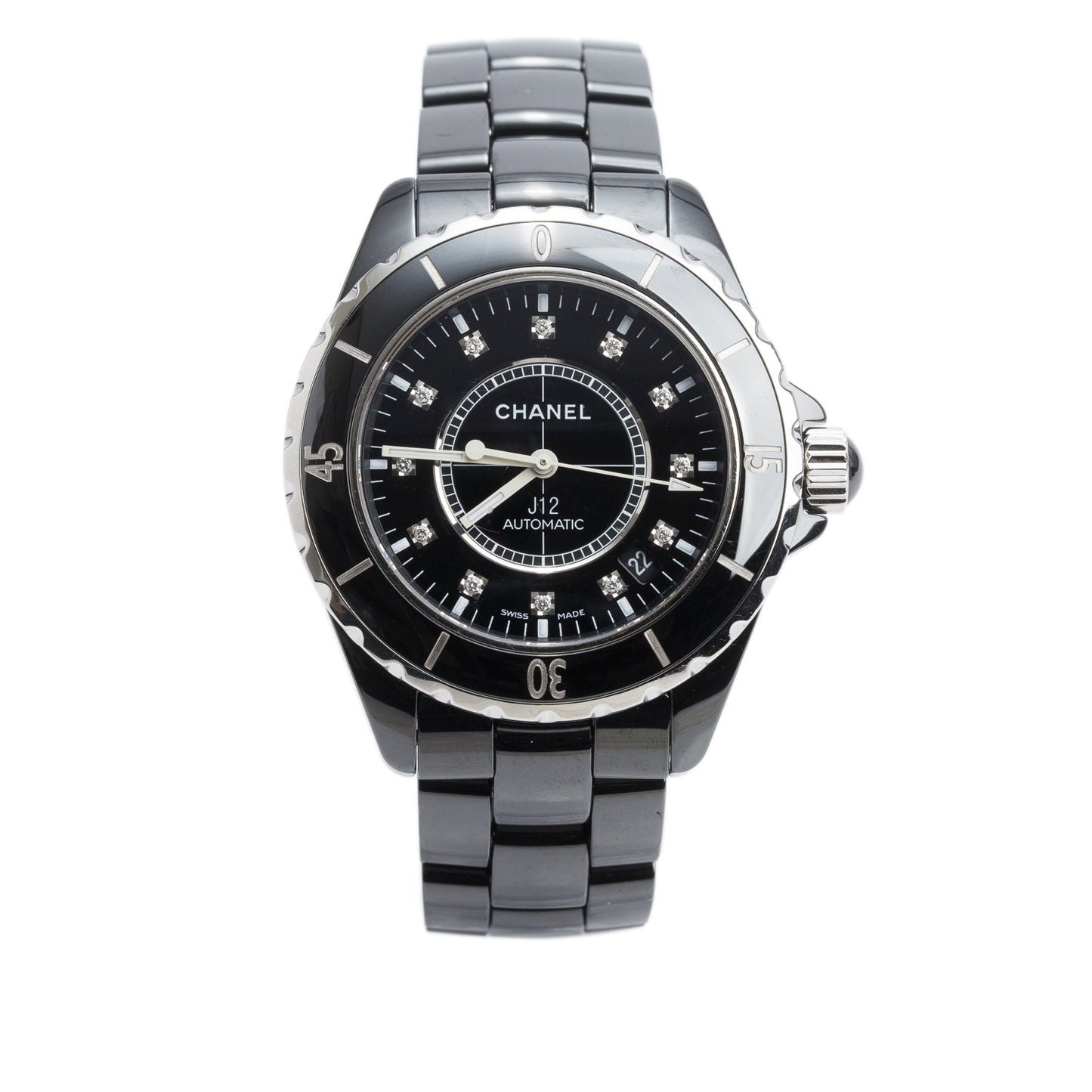 Chanel Black Ceramic J12 39 MM Automatic Watch Diamond Dial w/ Box