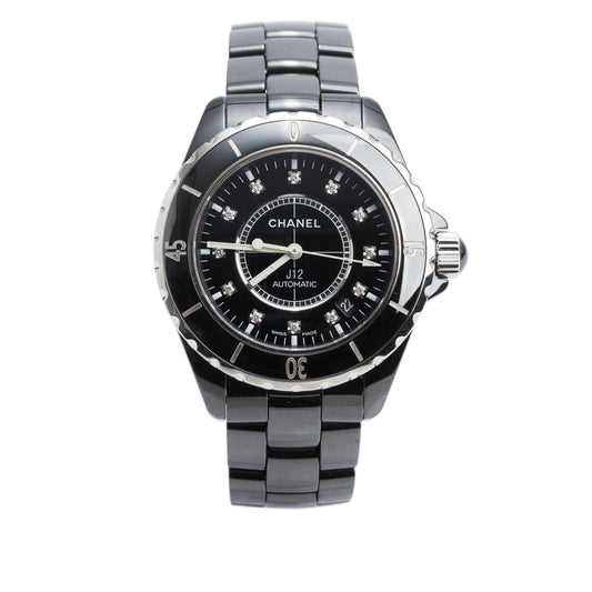 Chanel Black Ceramic J12 39 MM Automatic Watch Diamond Dial w/ Box