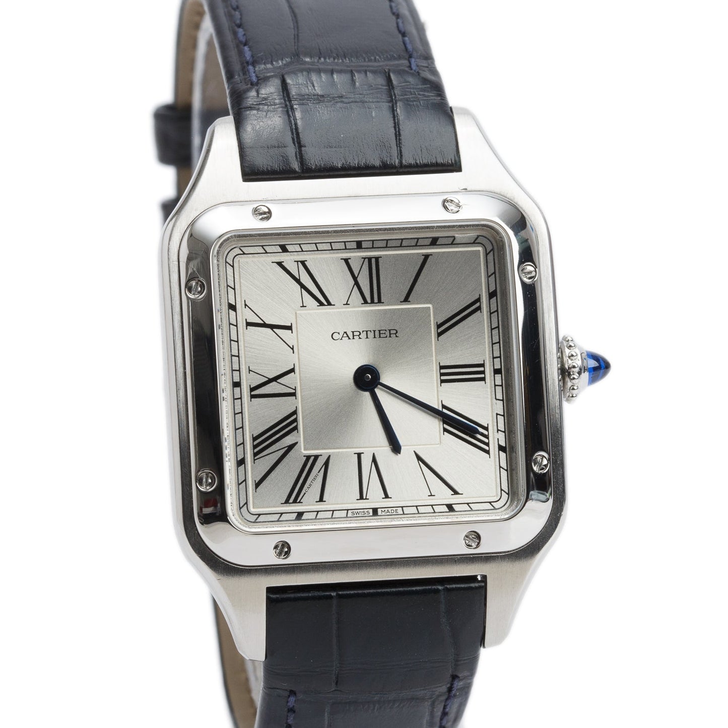 Cartier Stainless Steel Santos Dumont Watch, Silver Dial Large Model 4240 w/ Box & Papers