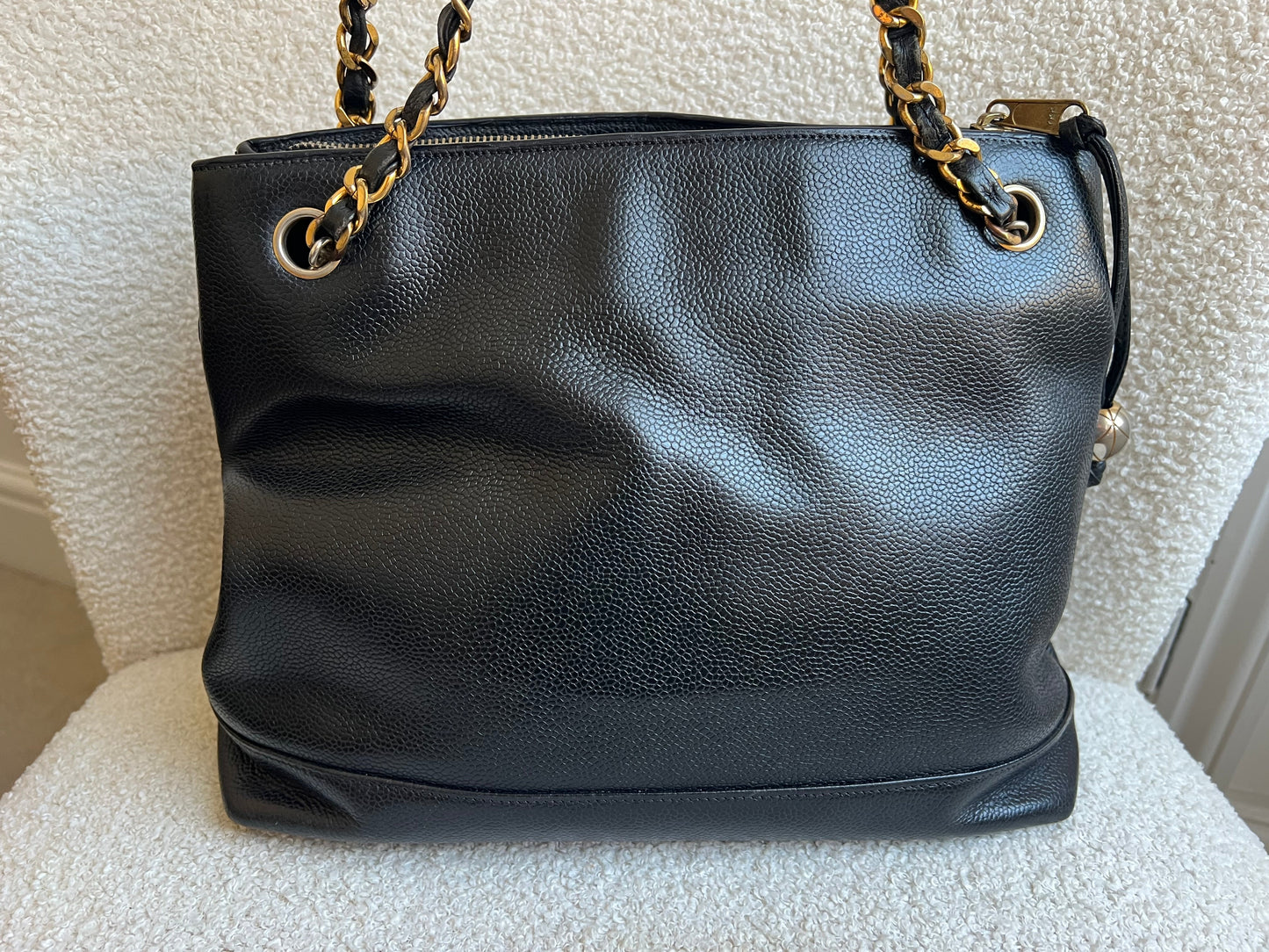 Chanel Vintage Black Caviar Chain Tote with Gold Hardware