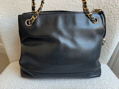 Chanel Vintage Black Caviar Chain Tote with Gold Hardware