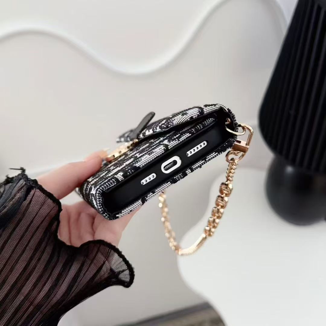Dior Oblique Jacquard Phone Case Bag with Crossbody Strap & Chain Handle
