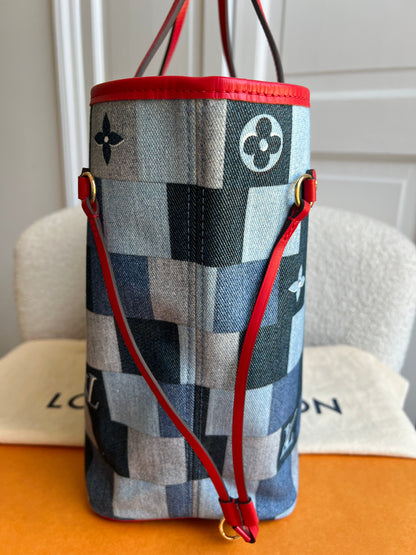 Louis Vuitton Neverfull MM Denim Rouge Patchwork