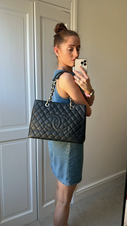Chanel Black Caviar Grand Shopper Tote (GST) Silver Hardware