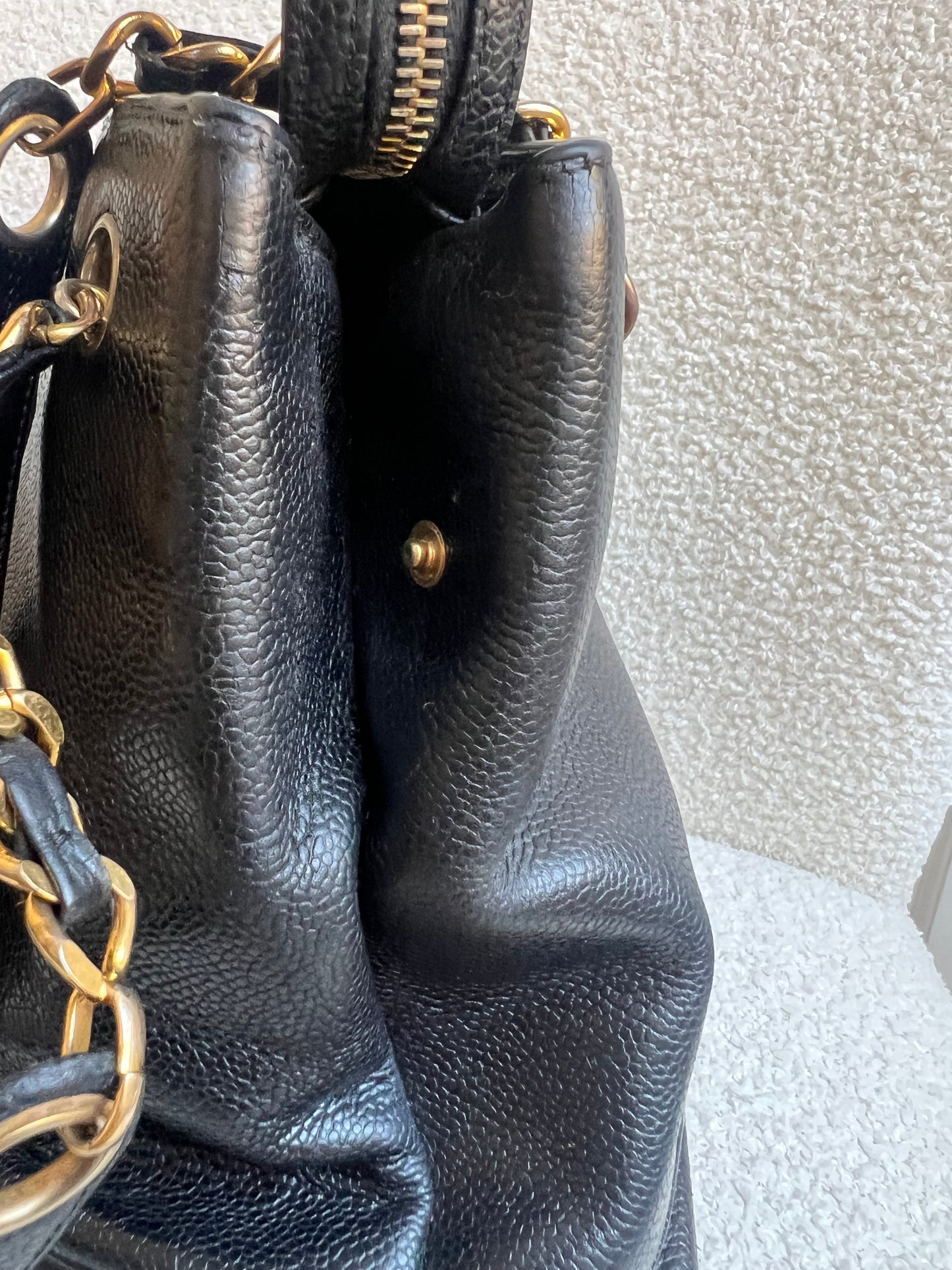 Chanel Vintage Black Caviar Chain Tote with Gold Hardware
