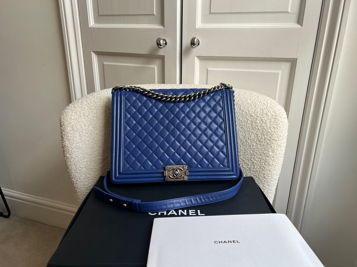 Chanel Blue Lambskin Large Boy Bag