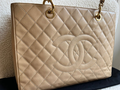 Chanel Beige Caviar Grand Shopper Tote gold hardware (GST)
