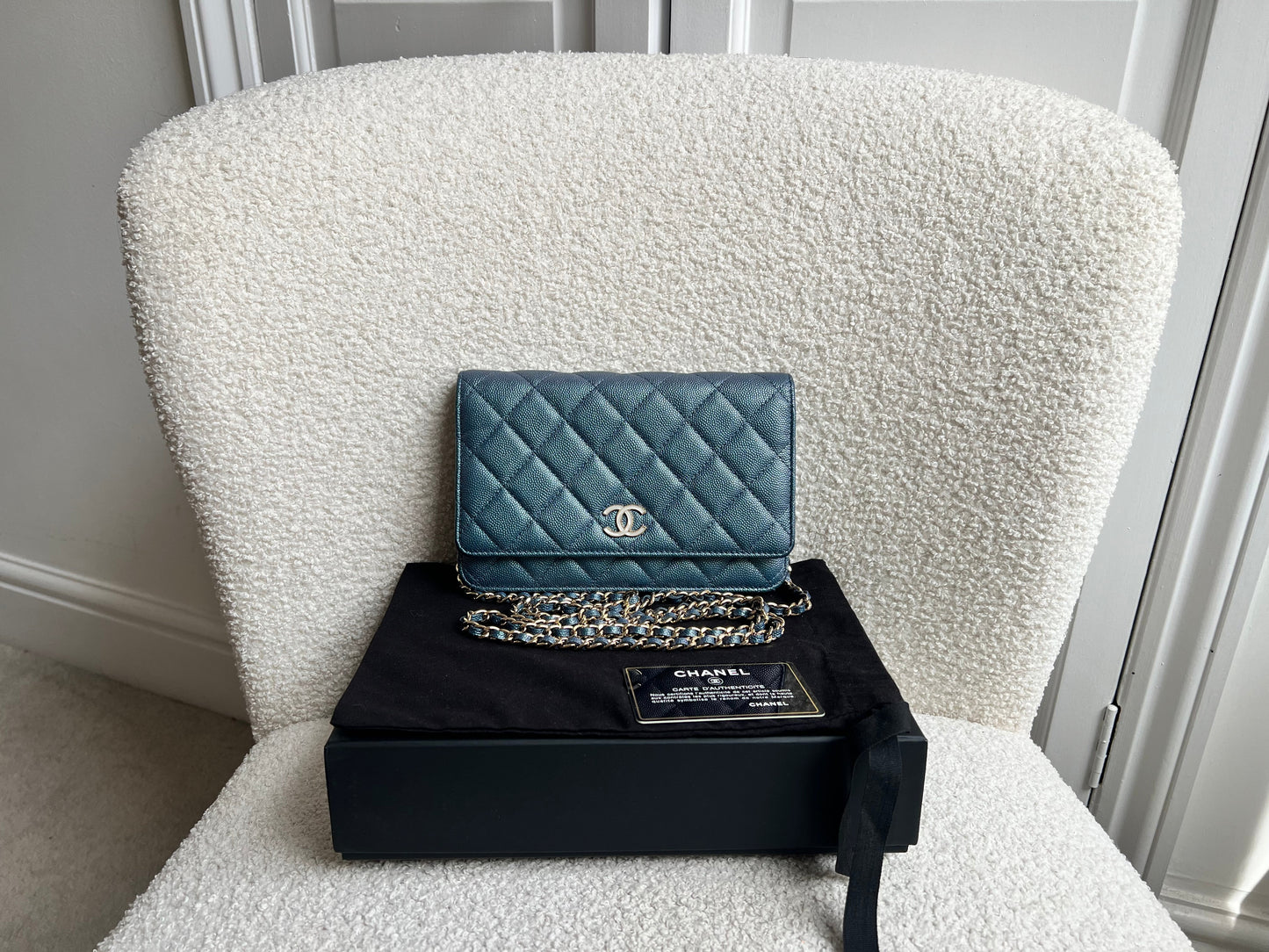 Chanel Iridescent Blue Caviar Wallet on Chain