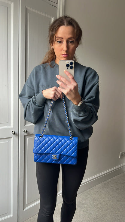 Chanel Medium Classic Flap in Cobalt Blue Lambskin with silver hardware (RRP £9090)