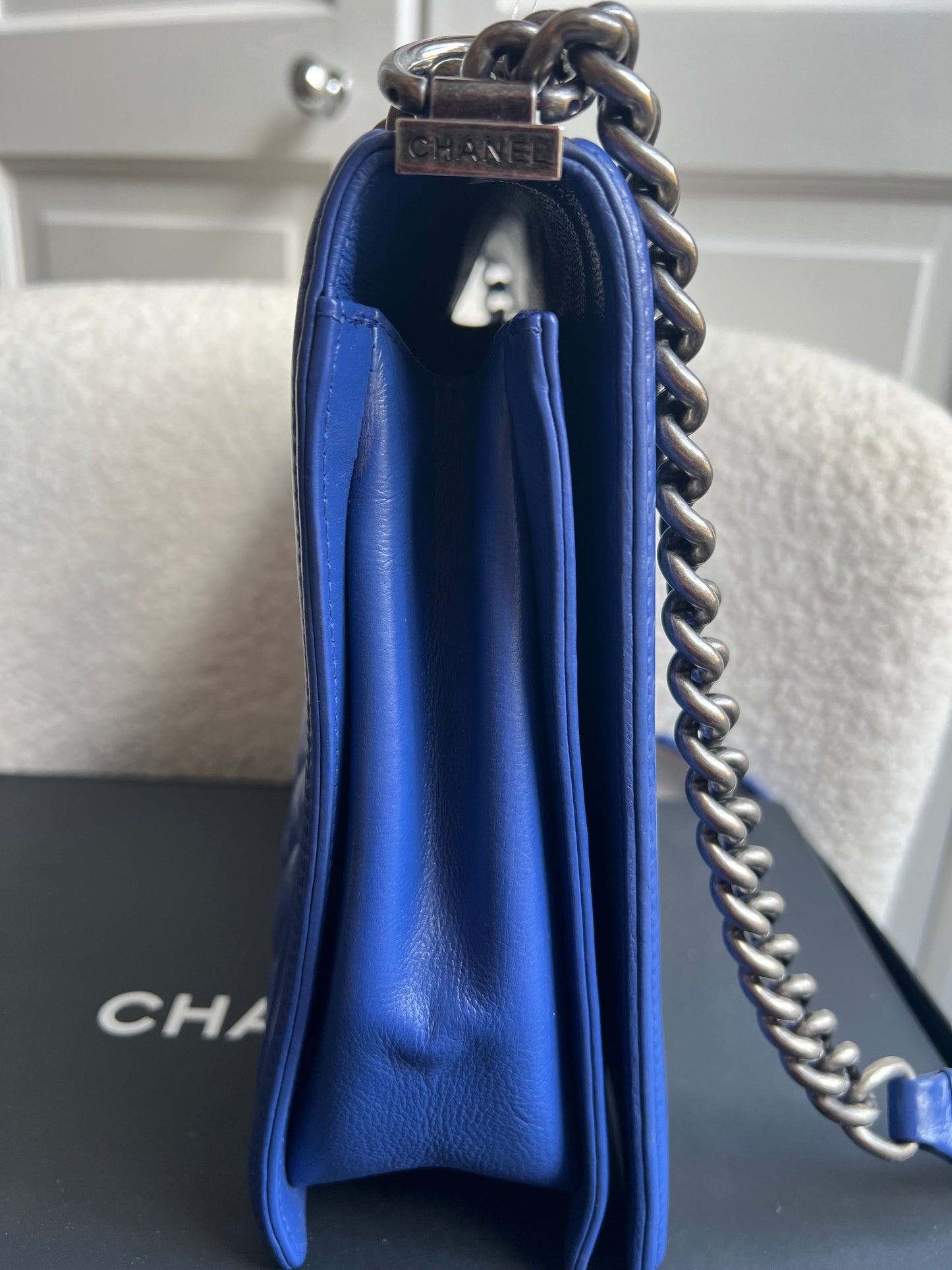 Chanel Blue Lambskin Large Boy Bag
