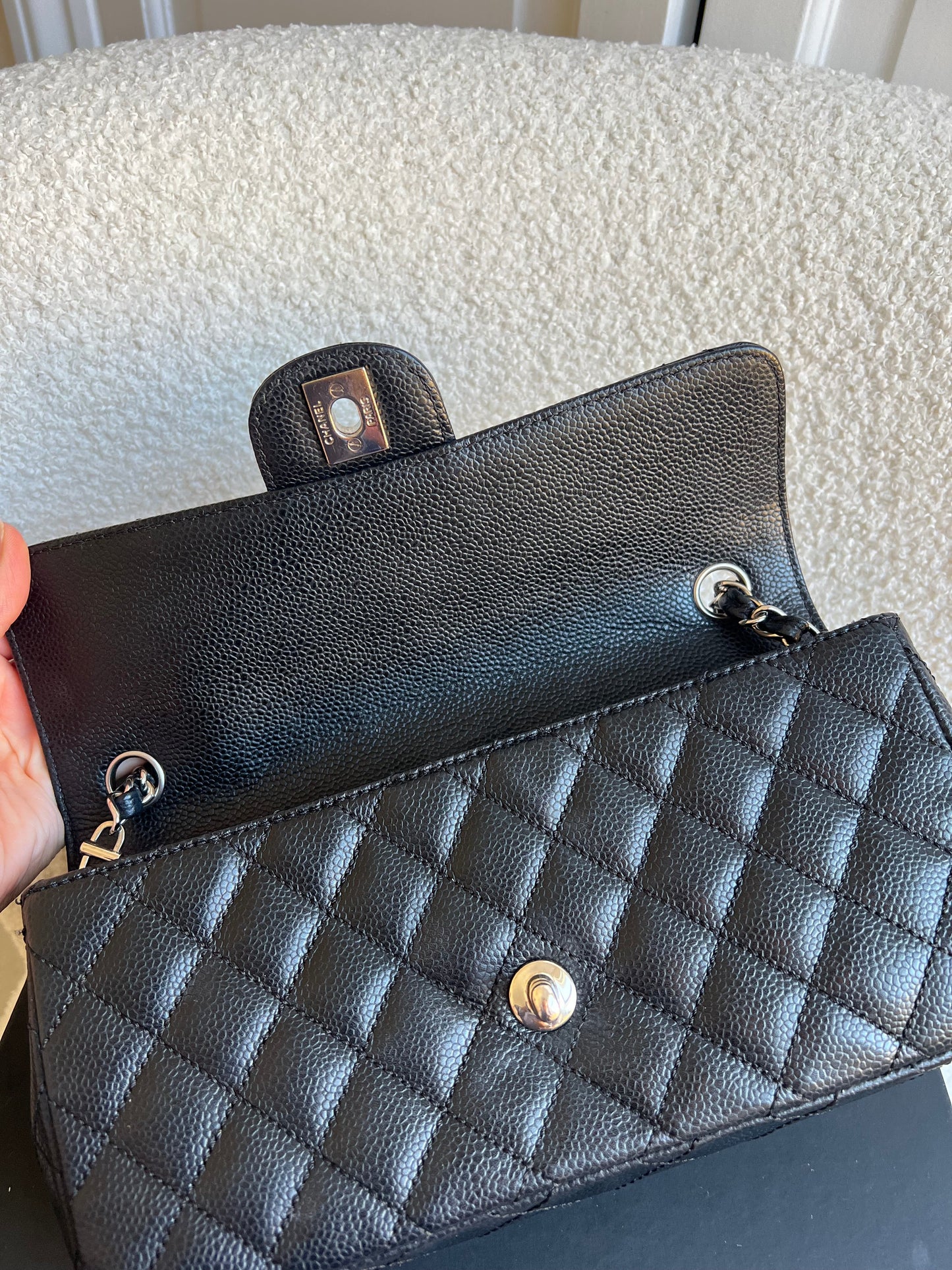 Chanel East West Flap in Black Caviar Silver Hardware