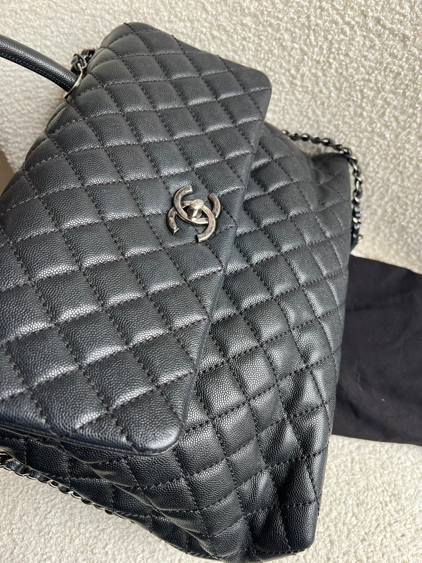 Chanel Black Quilted Caviar Leather Medium Coco Handle Bag