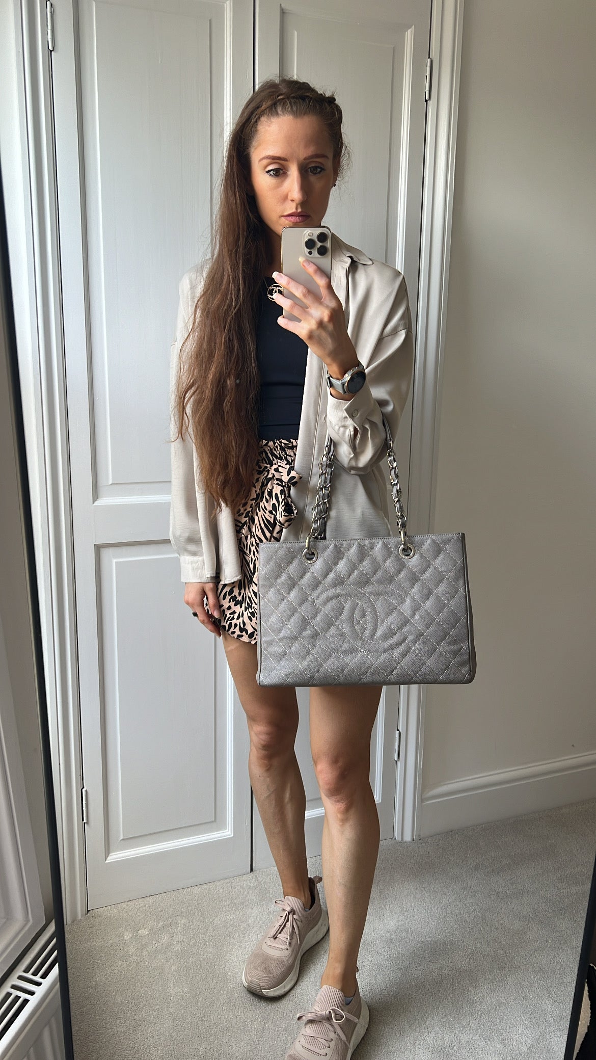 Chanel Grey Caviar Grand Shopper Tote (GST) Silver Hardware
