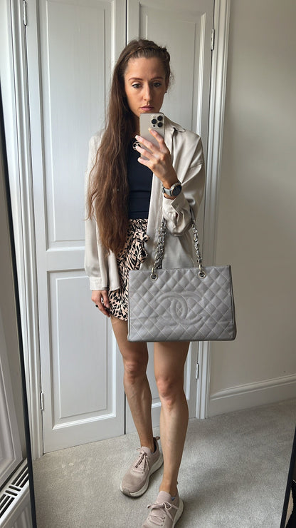 Chanel Grey Caviar Grand Shopper Tote (GST) Silver Hardware