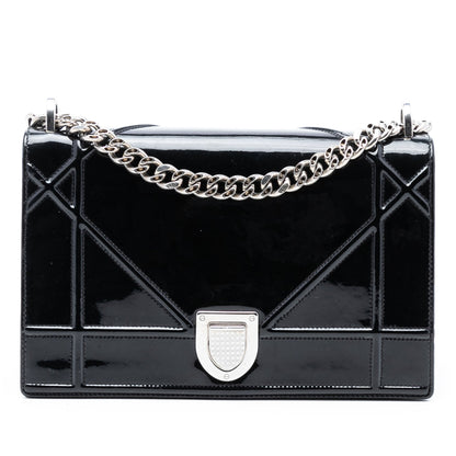 Black Dior Medium Patent Diorama Flap Crossbody Bag