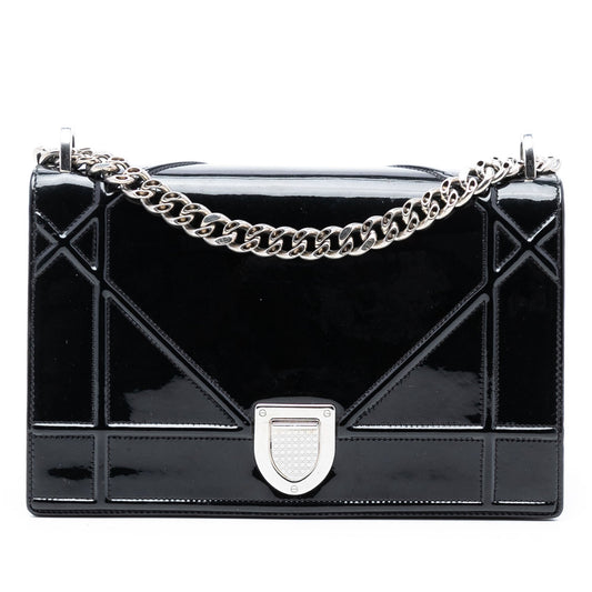Black Dior Medium Patent Diorama Flap Crossbody Bag