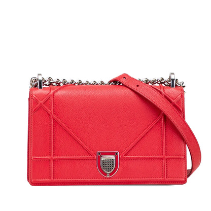 Red Dior Small Grained Calfskin Diorama Flap Crossbody Bag