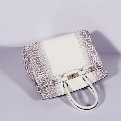 Luxury Hermes Birkin 35Cm Crocodile Leather Handbag Grey White Gold