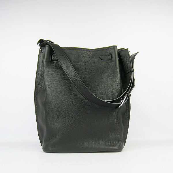 Luxury Hermes Nappa Leather Shoulder Bag Black Silver