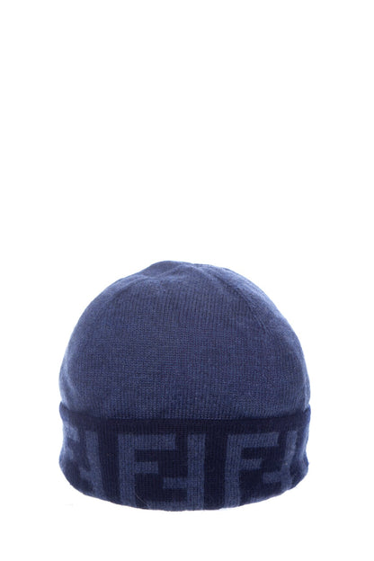 Fendi Blue Knit Zucca Print Hat/Beanie