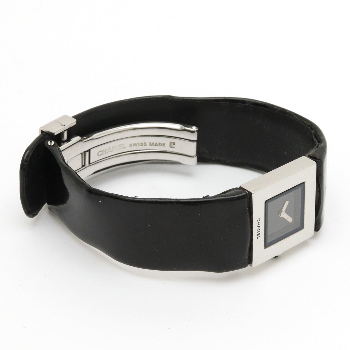 CHANEL Matrasse SS Emmeline Leather Belt Black   Quartz Watch H0116