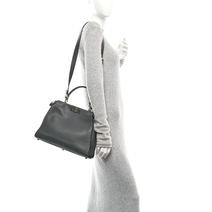 Fendi Cuoio Romano Selleria Bi-Color Medium Peekaboo Iconic Satchel Asfalto Latte