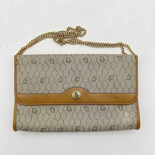 Christian Dior Bag Honeycomb Pattern Chain Shoulder Brown Beige Di3319Cc