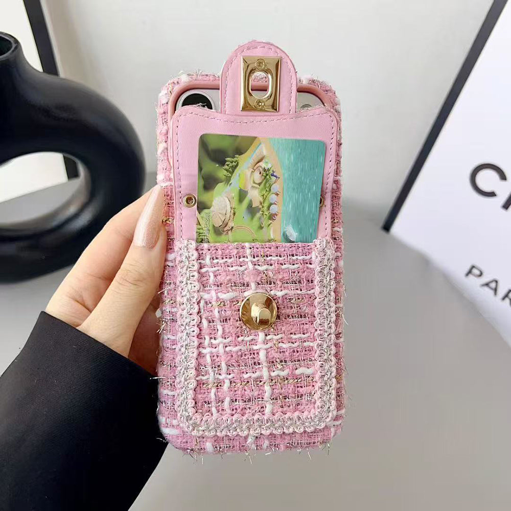 Chanel Style Tweed Quilted Card Holder Wallet Luxury Phone Case