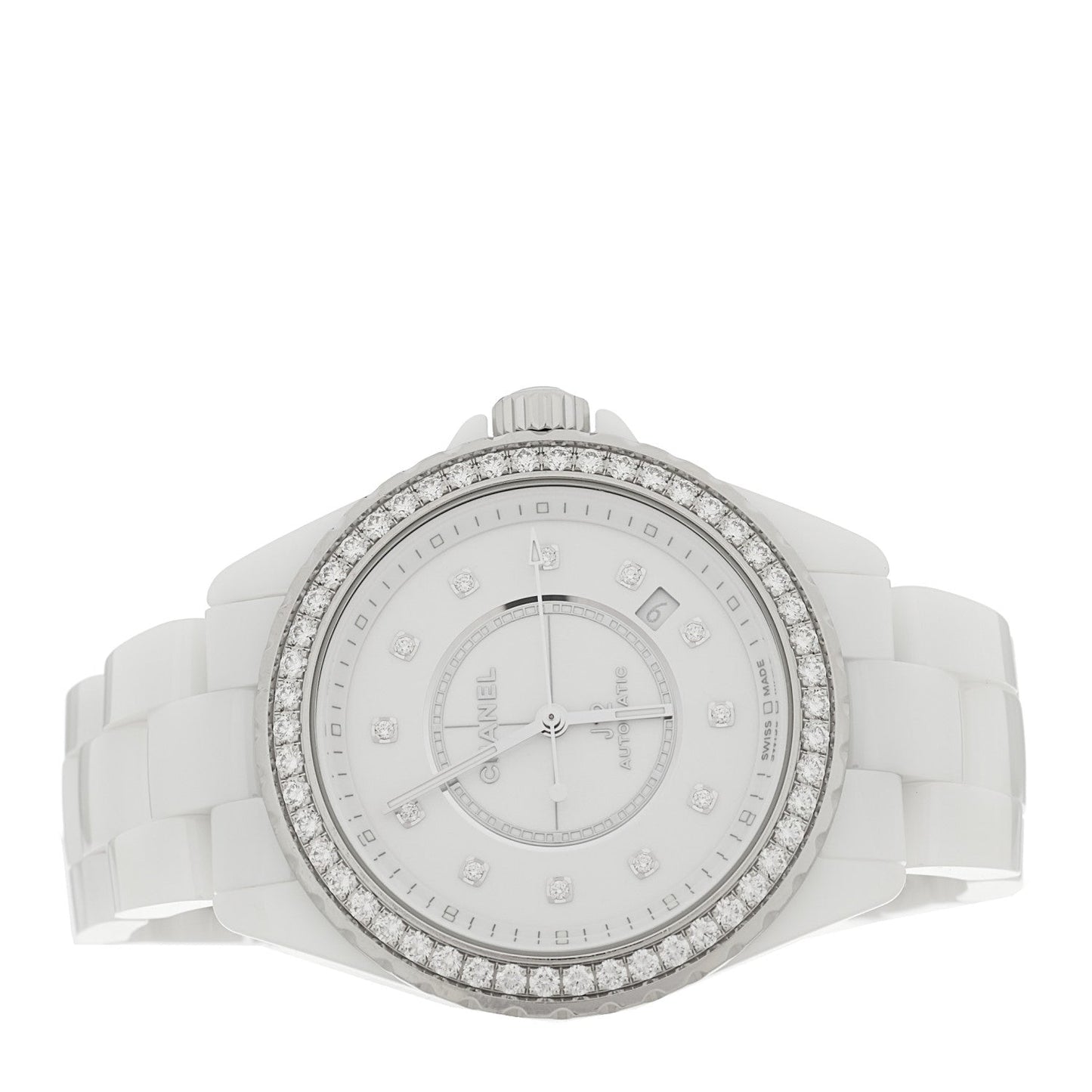 Stainless Steel Ceramic Diamond Bezel 38mm J12 Automatic Watch White
