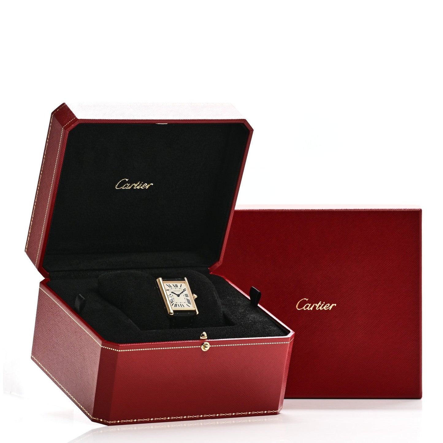 18K Yellow Gold Alligator 26mm Tank Louis Quartz Watch