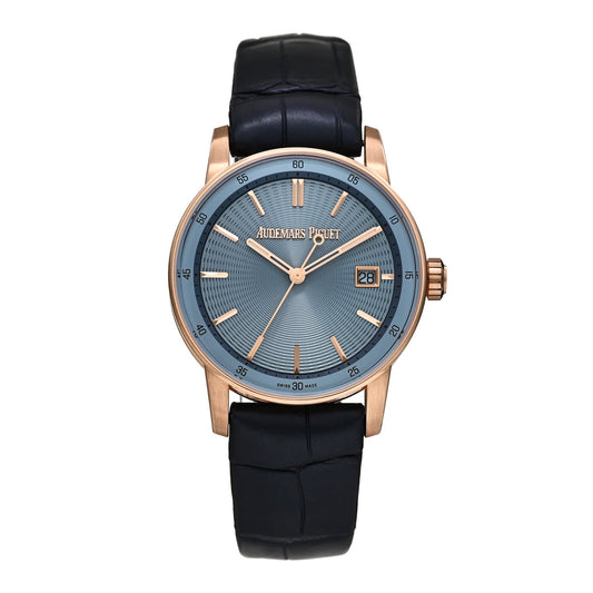 18K Rose Gold Alligator 38mm Code 11.59 Automatic Watch Blue 77410OR.OO.A344CR.01