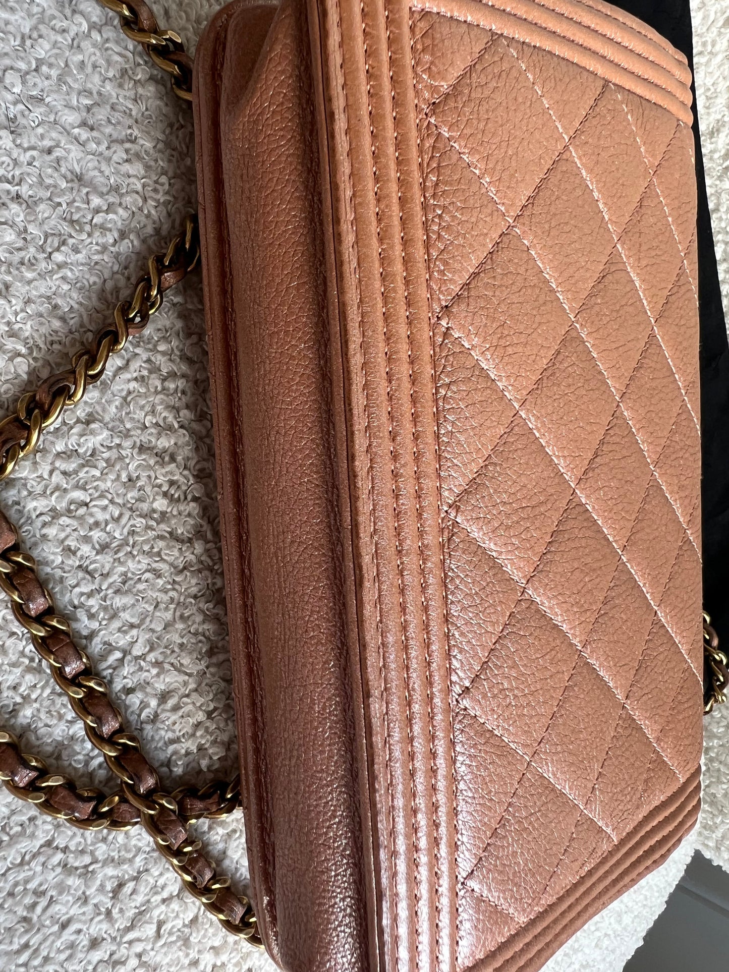 Chanel Dark Beige Quilted Caviar Boy Wallet on Chain