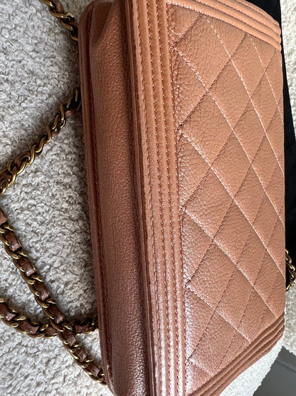 Chanel Dark Beige Quilted Caviar Boy Wallet on Chain