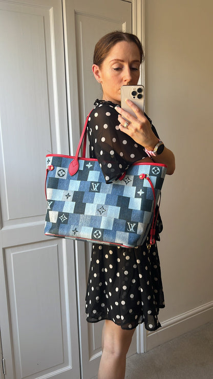 Louis Vuitton Neverfull MM Denim Rouge Patchwork