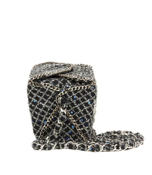 Ultra Rare 2010 Chanel Grey Embellished Tweed Paris-Shanghai Take Away Box Bag